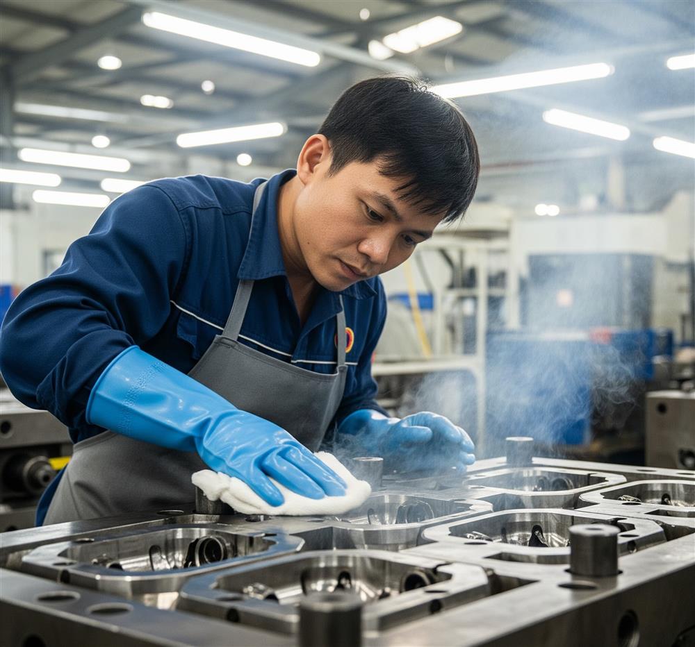 chuẩn bị khuôn ép nén cao su